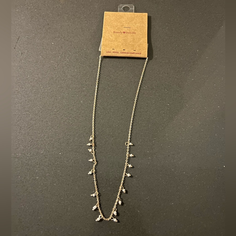Brandy Melville White Beaded Choker Necklace 17”